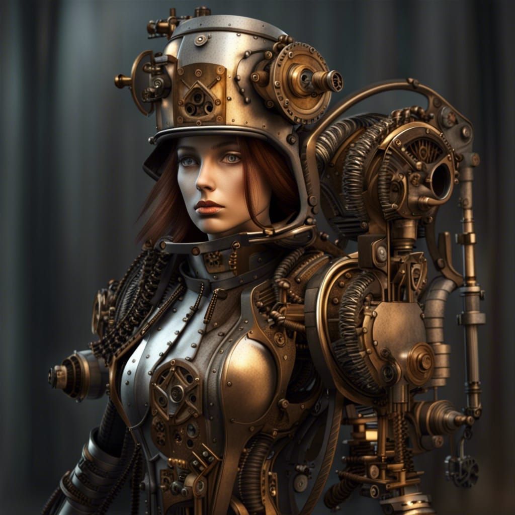 Steampunk Warrior Maiden in Futuristic Armor