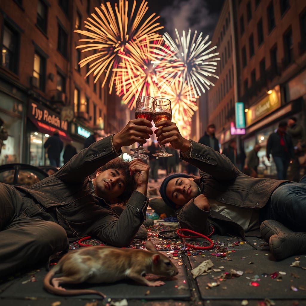 Grungy Hobos Raise a Chaotic New Year's Toast
