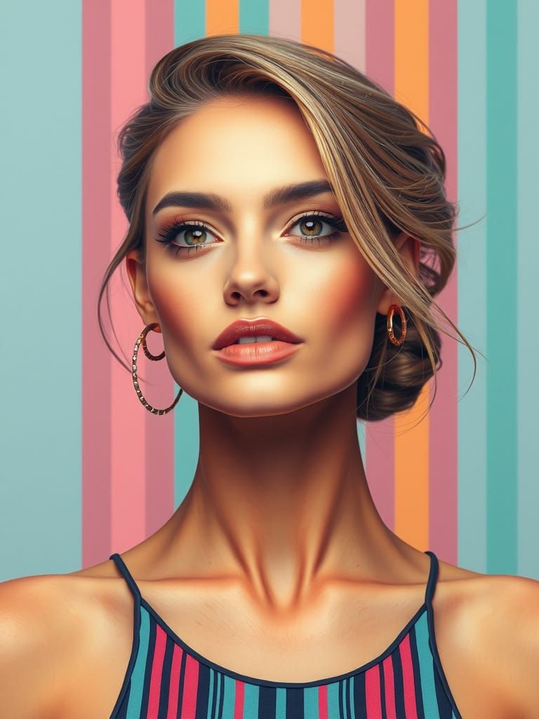 Striking Portrait of a Beautiful Woman with Colorful Stripes