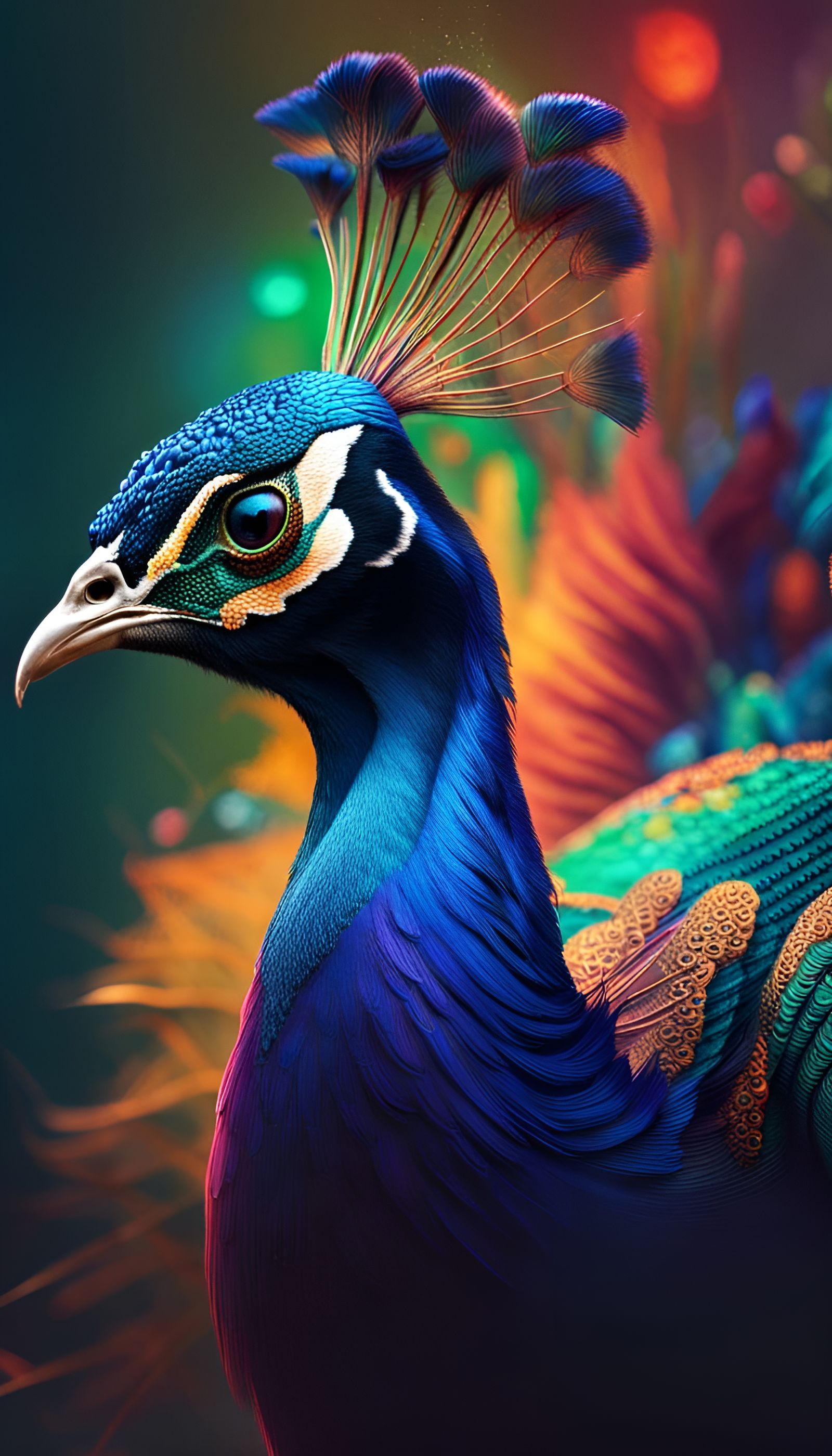 Dazzling Peacock Portrait in Vibrant Hyperrealism