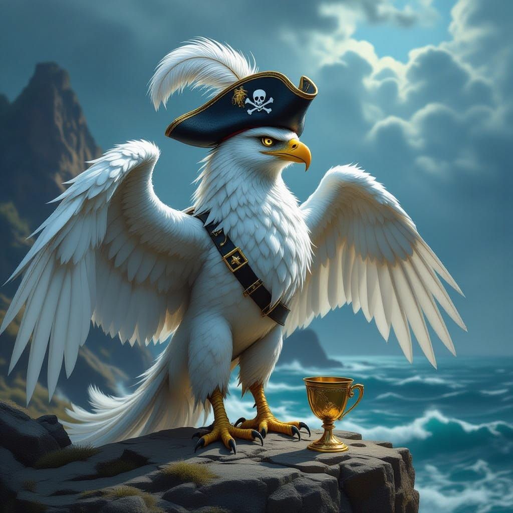 Majestic Griffin Pirate on Rocky Outcrop