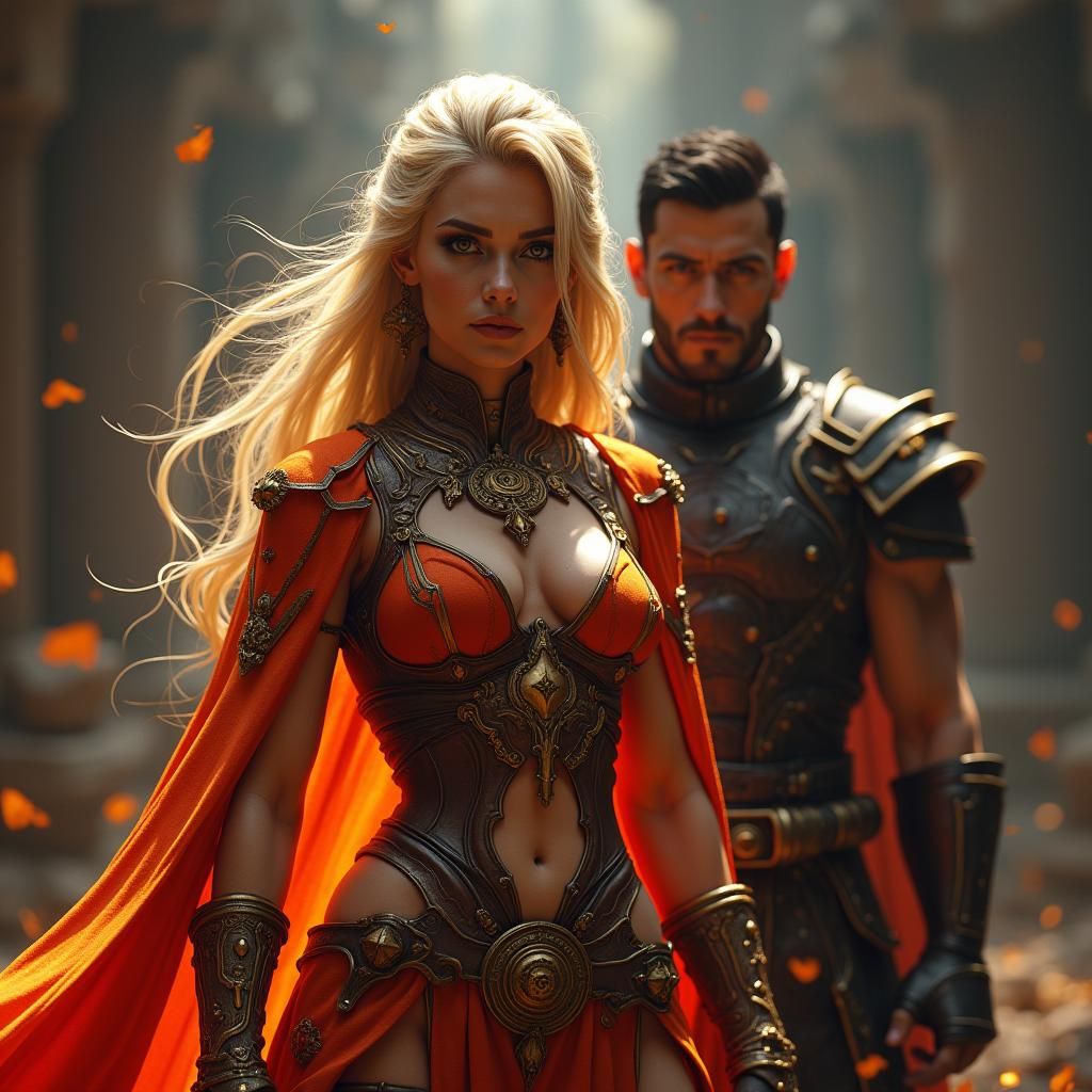 Dark Fantasy Power Duo in Fiery Red and Brass Armor