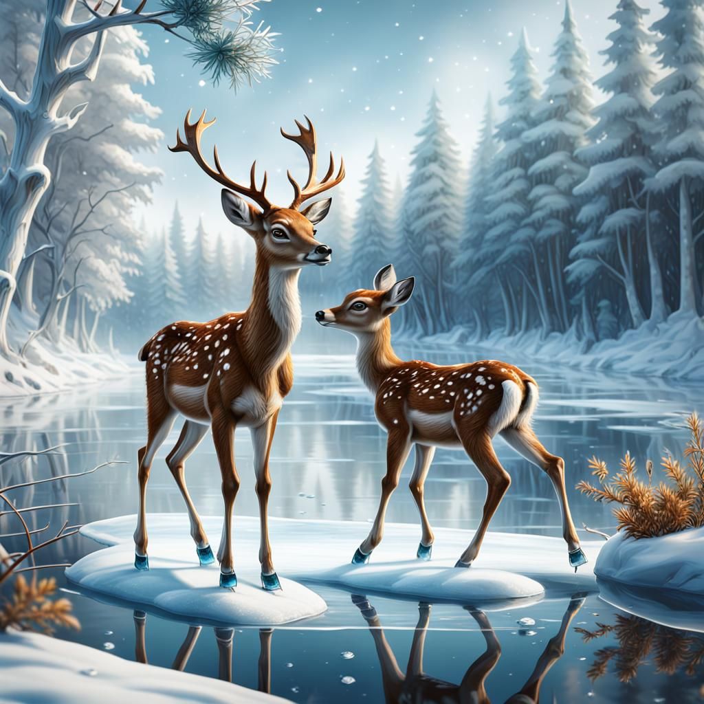 Gifted Fawn Glides Across Scandinavian Icy Lake