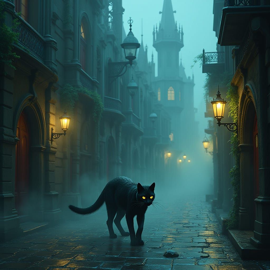 Mysterious Victorian-Era City at Night