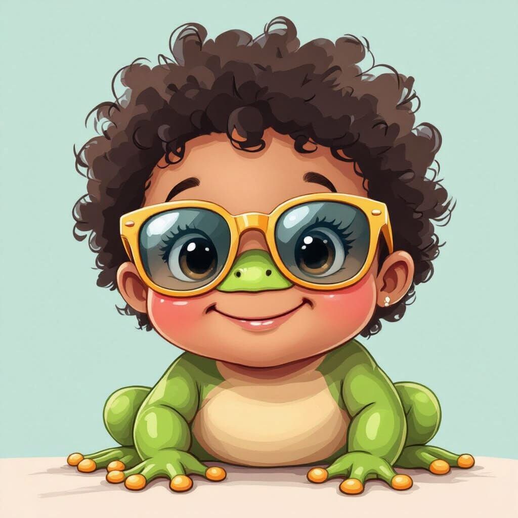 Cute Kid Illustration with Frog and Sunglasses