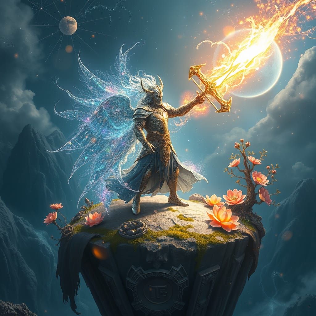 Ethereal Warrior on Floating Island with Cosmic Greatsword