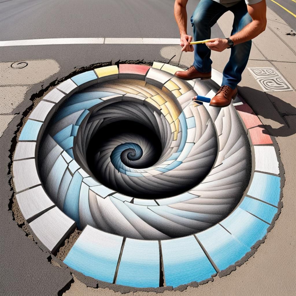Surreal Street Scene as Realistic Chalk Art