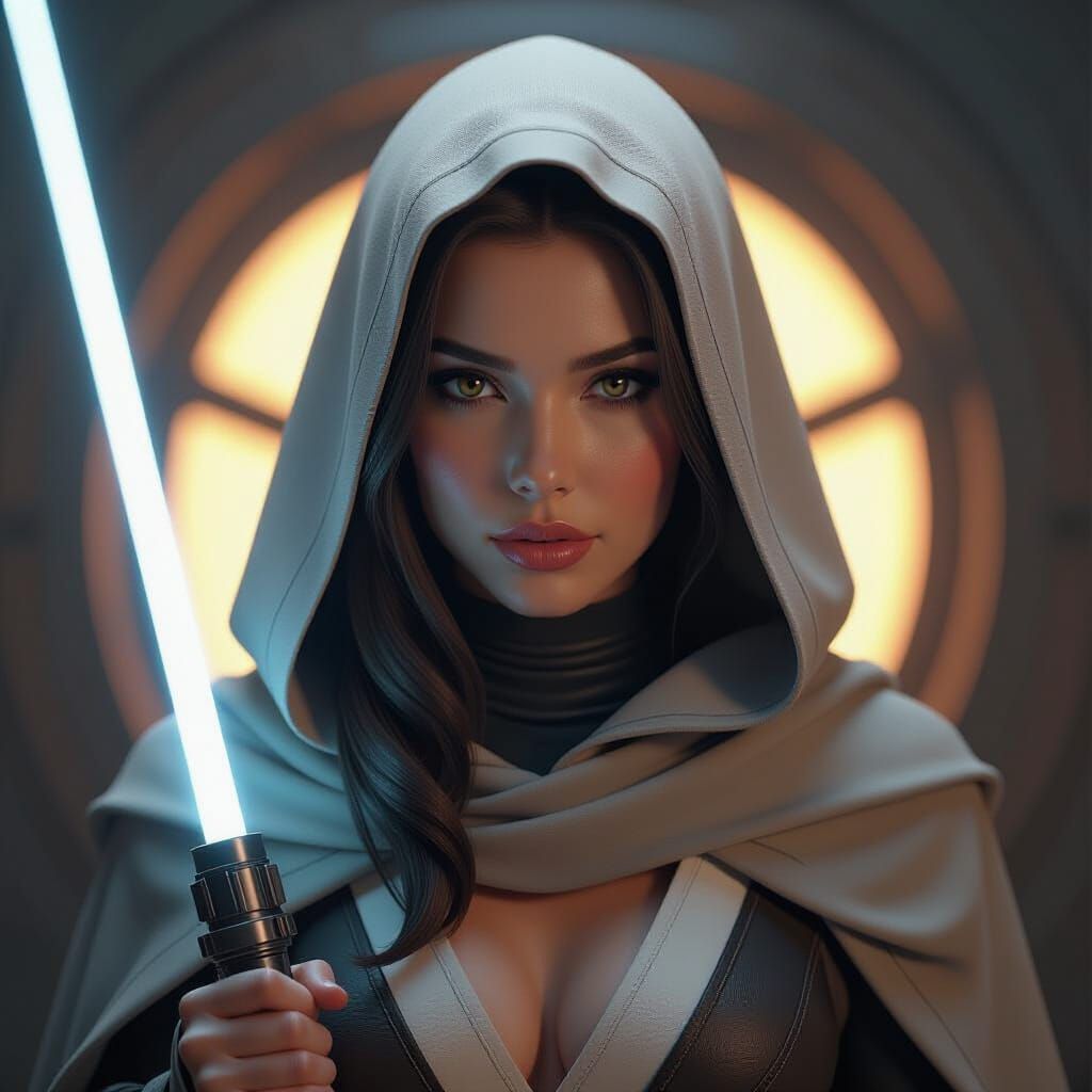 Voluptuous Jedi Knight Portrait in Hyperreal Style