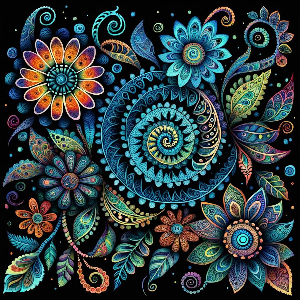 Vibrant Tribal Flowers in Ethereal Glow