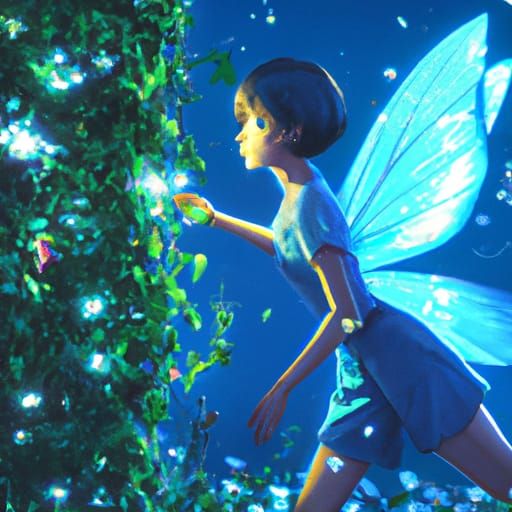 Fairy with Celestial Wings in Midnight Blue Attire