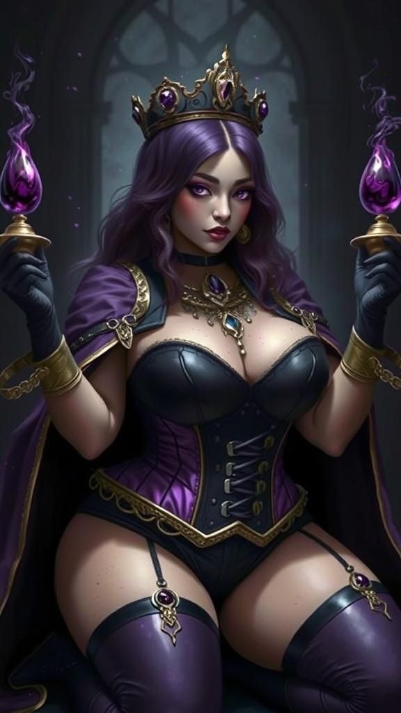 Mysterious Sorceress in Rich, Dark Purple Attire