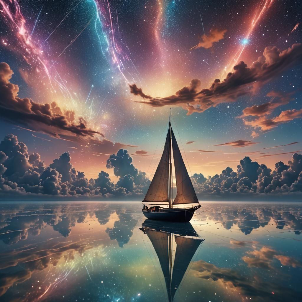 Surrealist Sailor Embarks on Dreamlike Cosmic Voyage