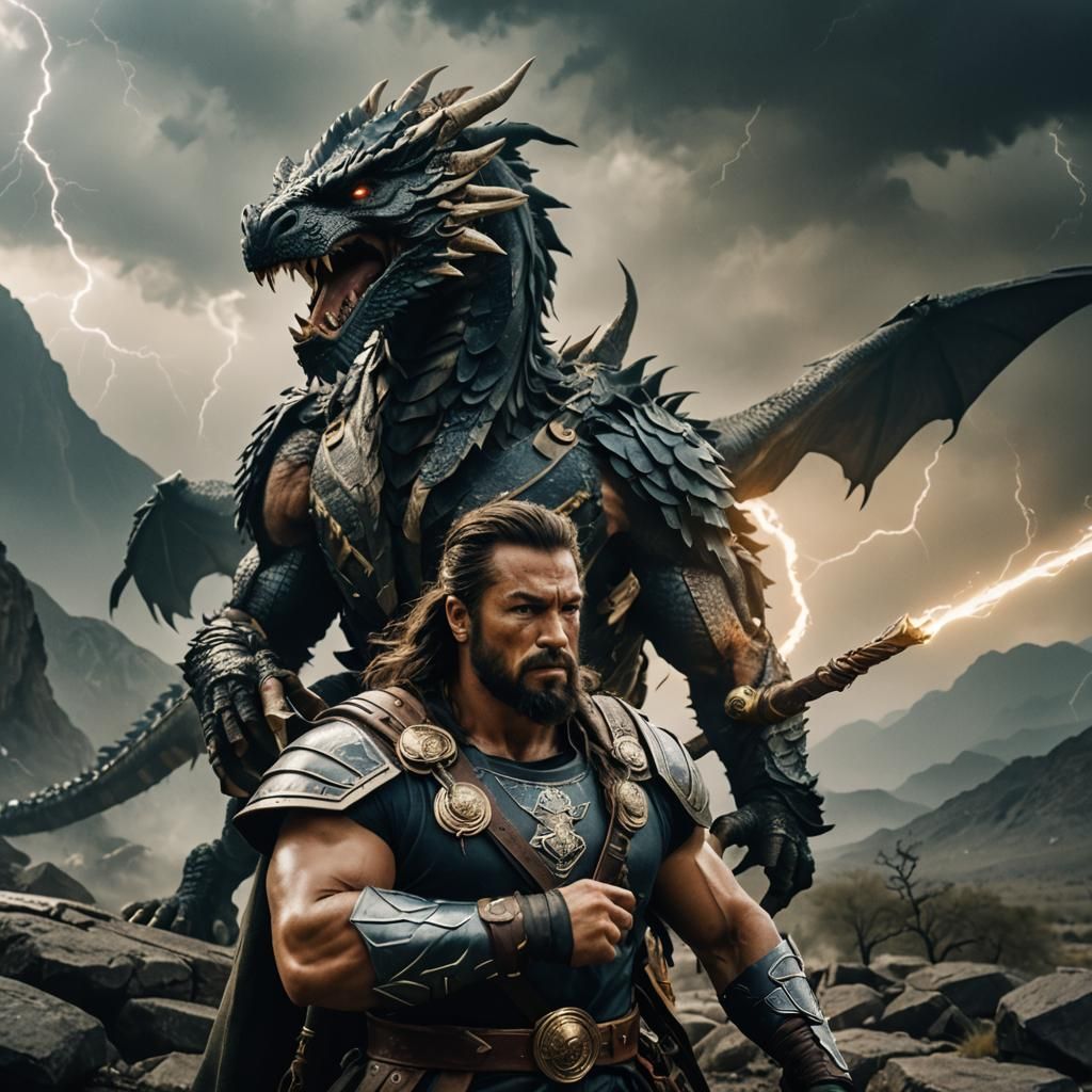 Epic Thunder Warrior Holds Zeus's Lightning Bolt on Cinemati...