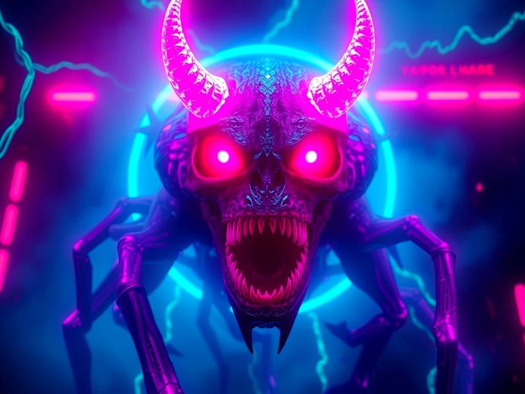 Cyberpunk Monster in Neon Horror Style