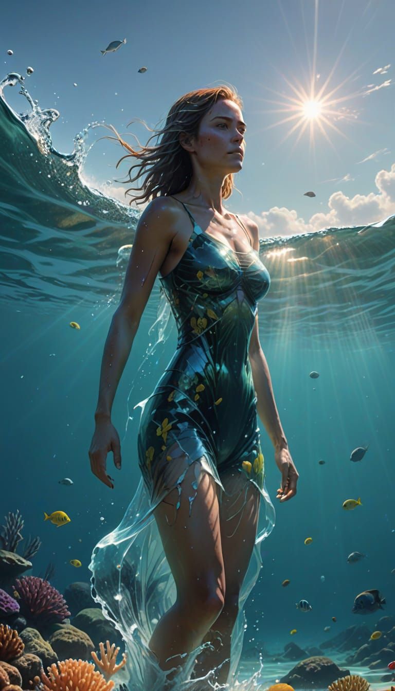 Transparent Water Goddess Illuminates Vibrant Ocean Realm