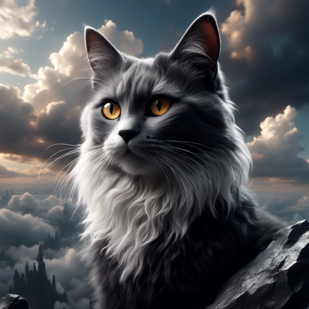 Feline Dream in Moody Cloudscape