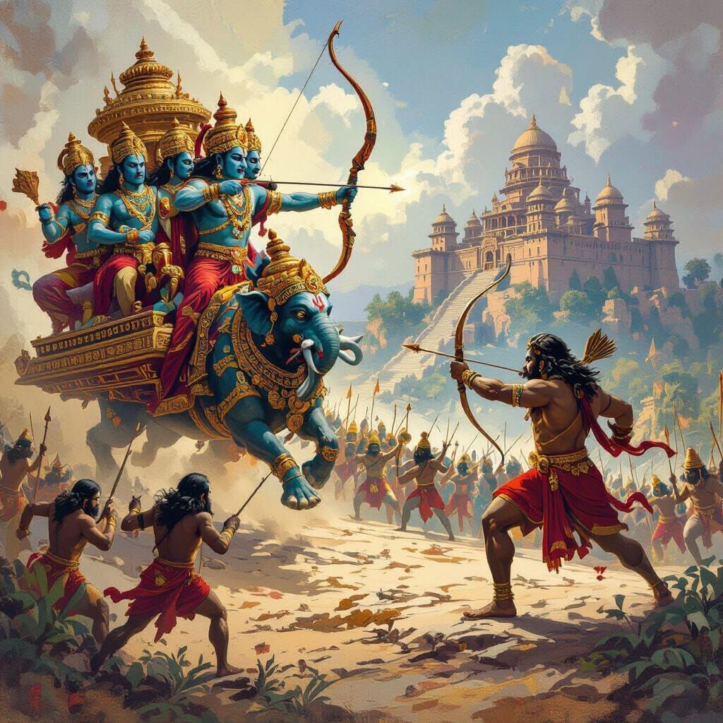 Ram-Ravan War in Vibrant Oil Painting Style
