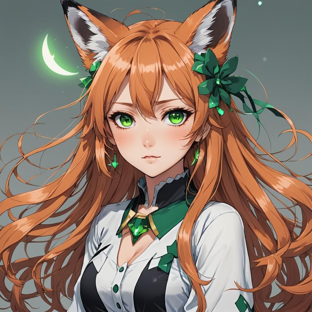 Anime-Inspired Fox Maiden with Emerald Eyes