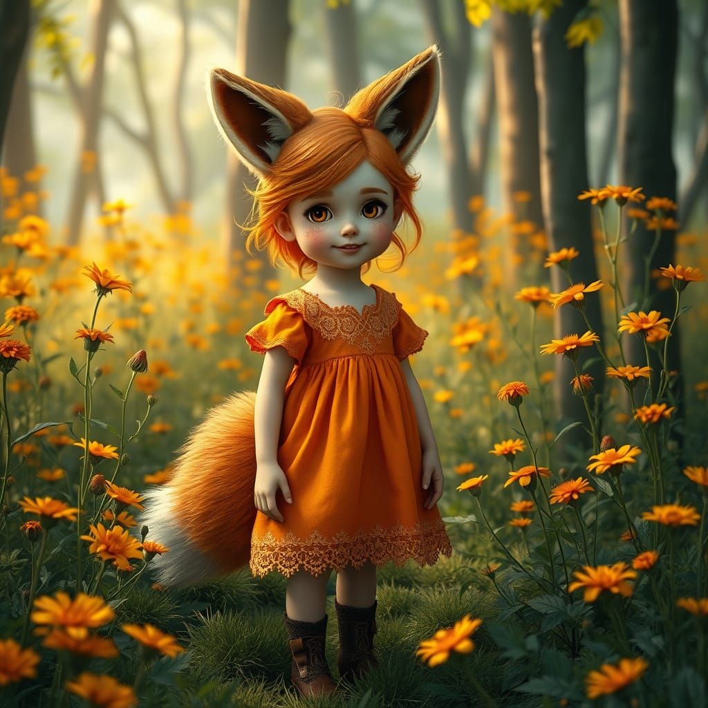 Mystical Fox Girl in Whimsical Forest