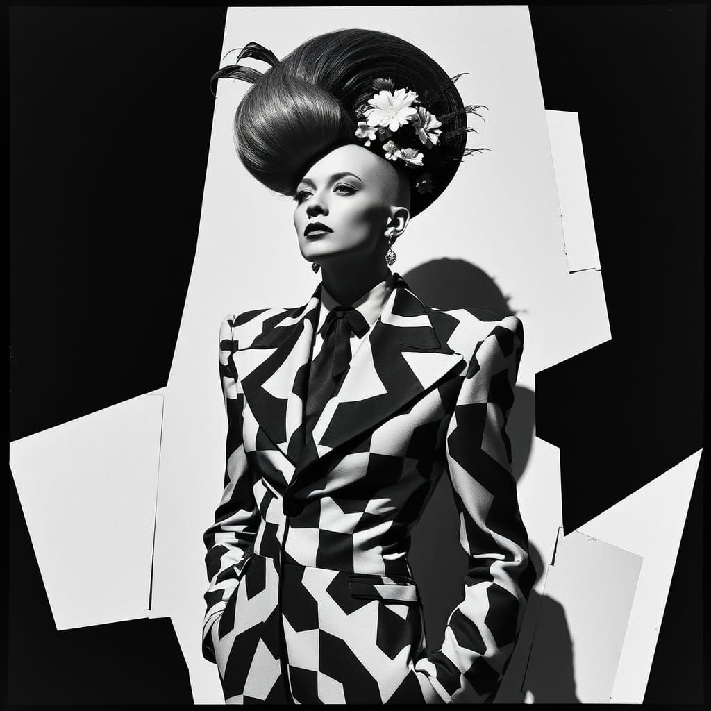 Create a black and white photogram-style image inspired by abstract and experimental composition, similar to those found...
