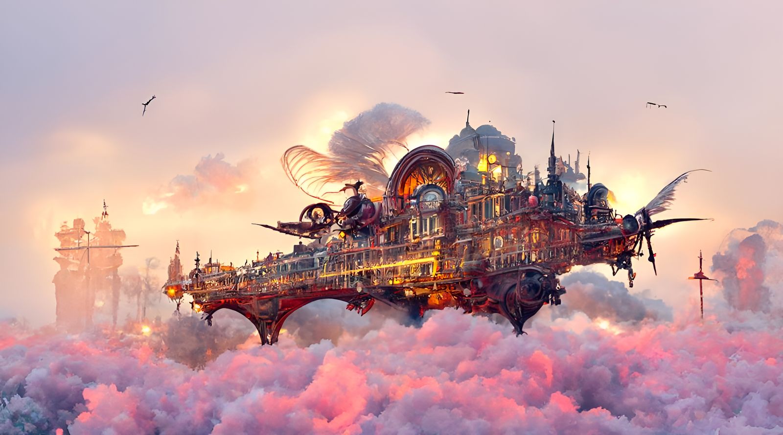 Whimsical Steampunk Metropolis Soars Through the Sky at Suns...