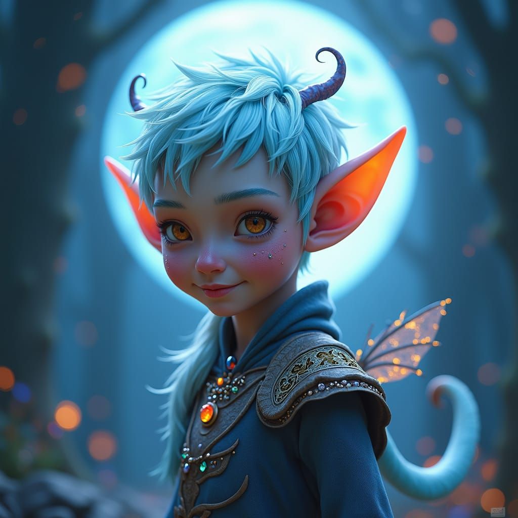 Mystical Moonlit Elf with Glittering Gems