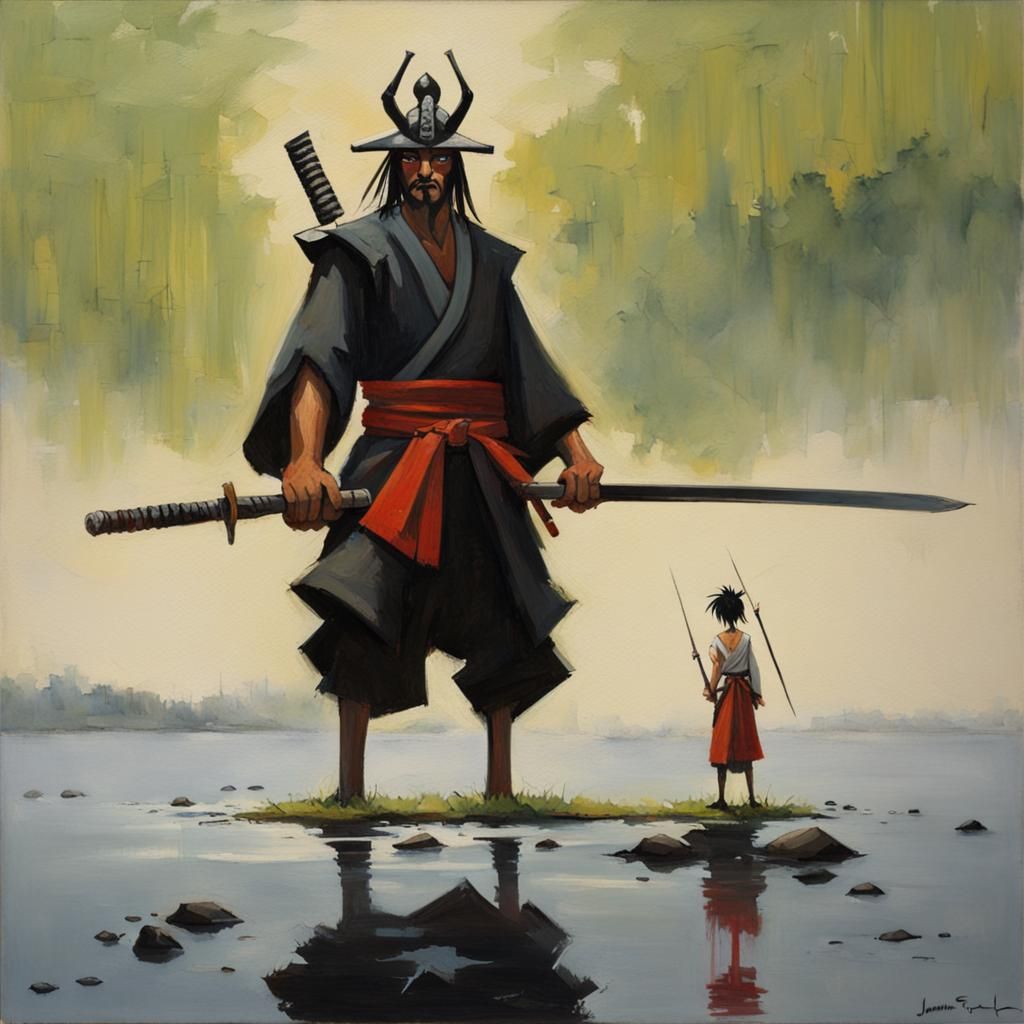 Timeless Samurai Warrior in a Dazzling Oil Painting