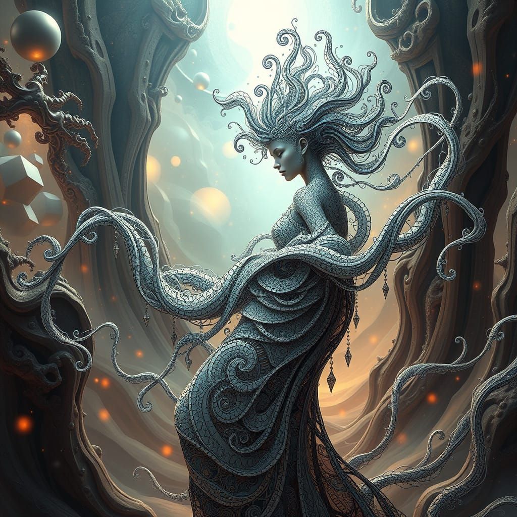 Enigmatic Being Dances with Reality's Fabric