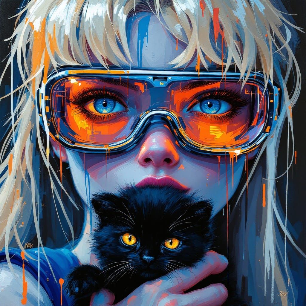 Abstract Anime Portrait in Cyberpunk Style