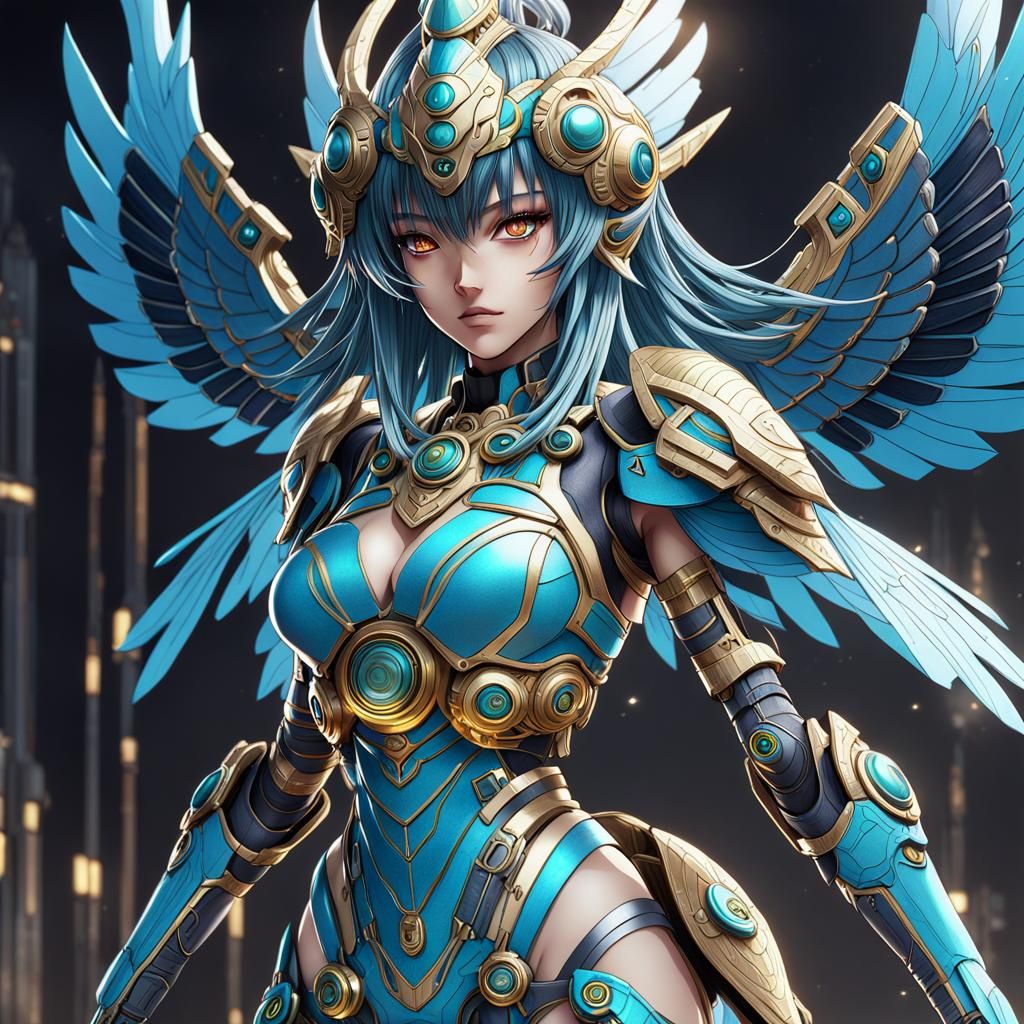 Ethereal Anunnaki Goddess in Vibrant Futuristic Armor