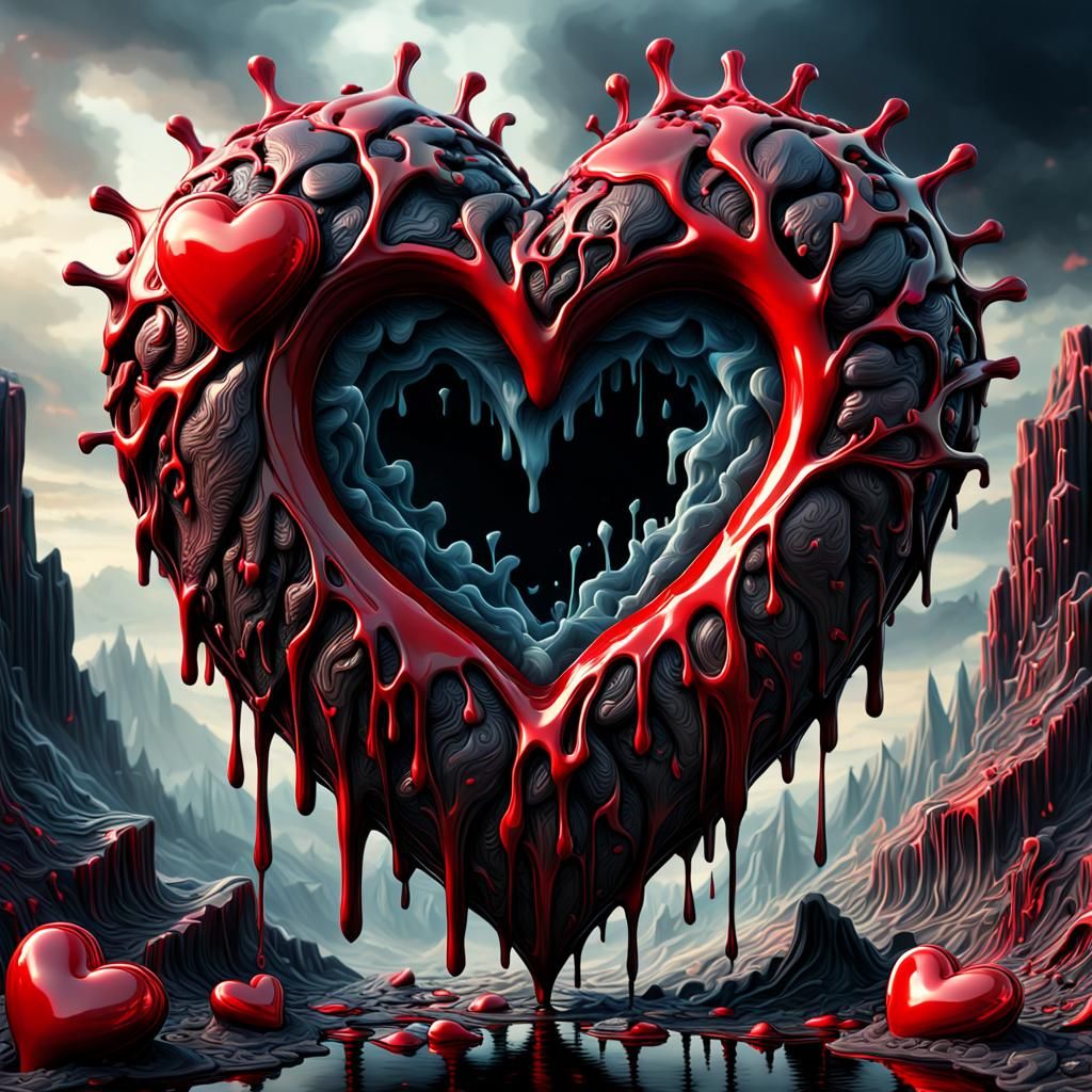 Red Melted Hearts in Epic Cinematic Style