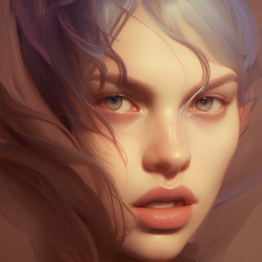 Ethereal Lucrecia Crescent Portrait in Vibrant Triadic Color...