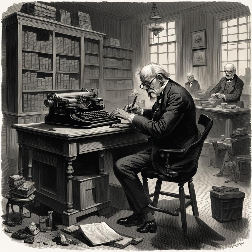 Vintage Office Scene with Secretary and Old Gentleman