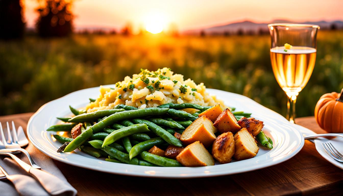 Warm Country Thanksgiving Scene with Vibrant Pastel Colors