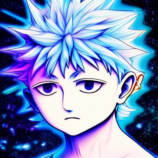 Cosmic Killua in Vibrant Holographic Visions