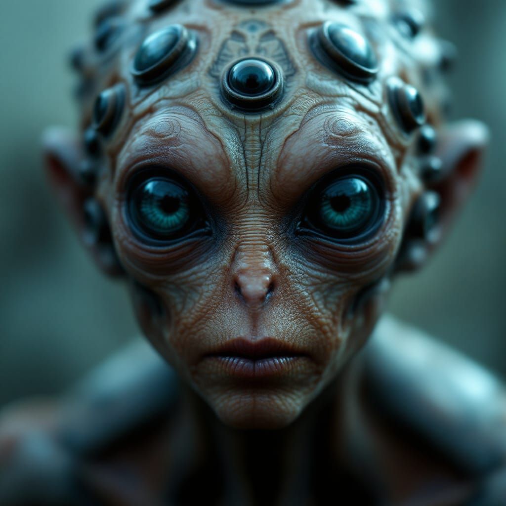 Alien Portrait with Many Eyes in Cinematic Style