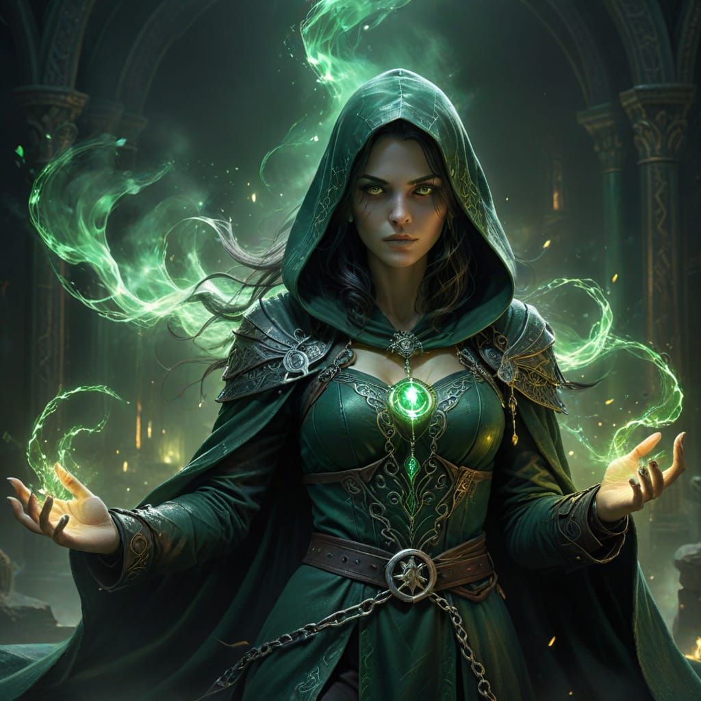 Sorceress Casting Powerful Magic in Ethereal Glow