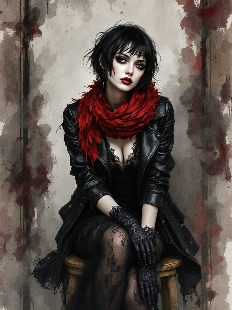 Gothic Woman in Soft Watercolor