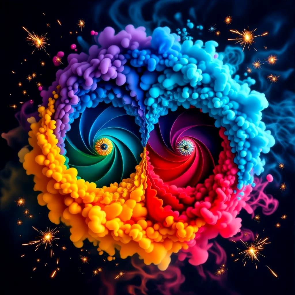 Colorful Yin Yang Smoke and Fireworks Design