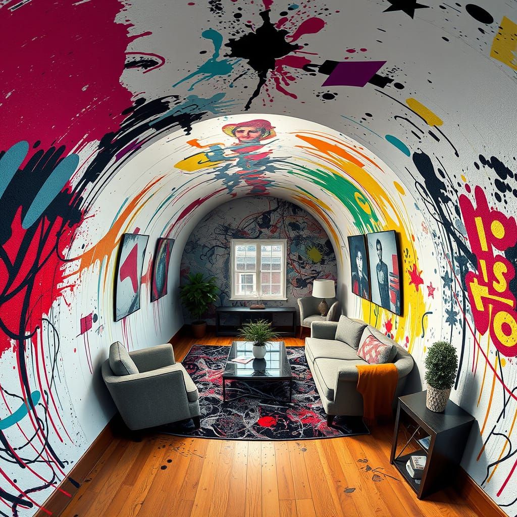 Distorted Modern Interior in Graffiti Art Style