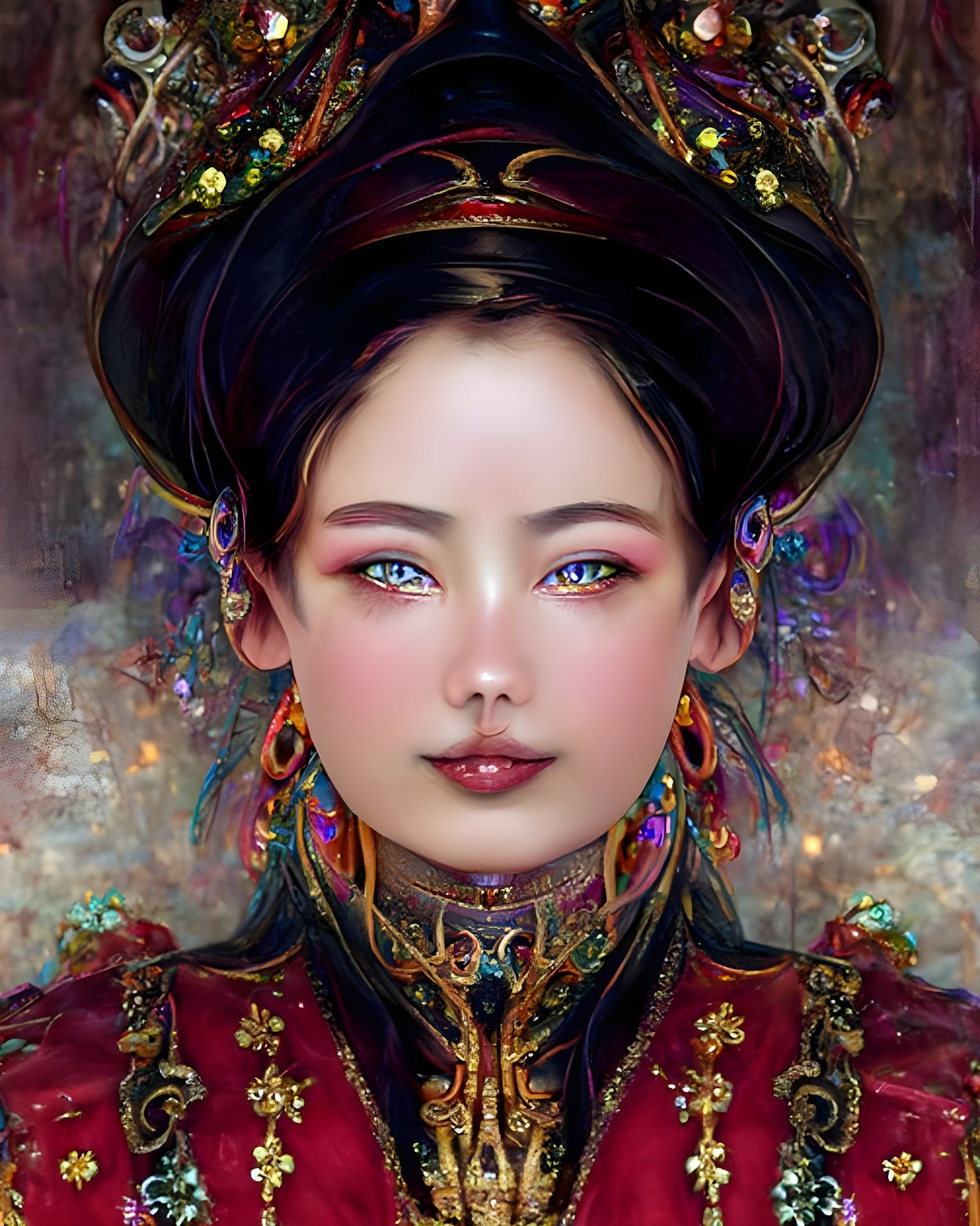 Regal Chinese Noblewoman with Vibrant Black Eyes