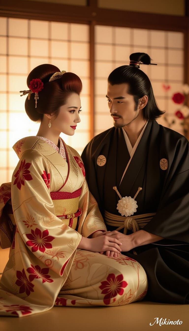 Romantic Samurai Scene in Golden Light
