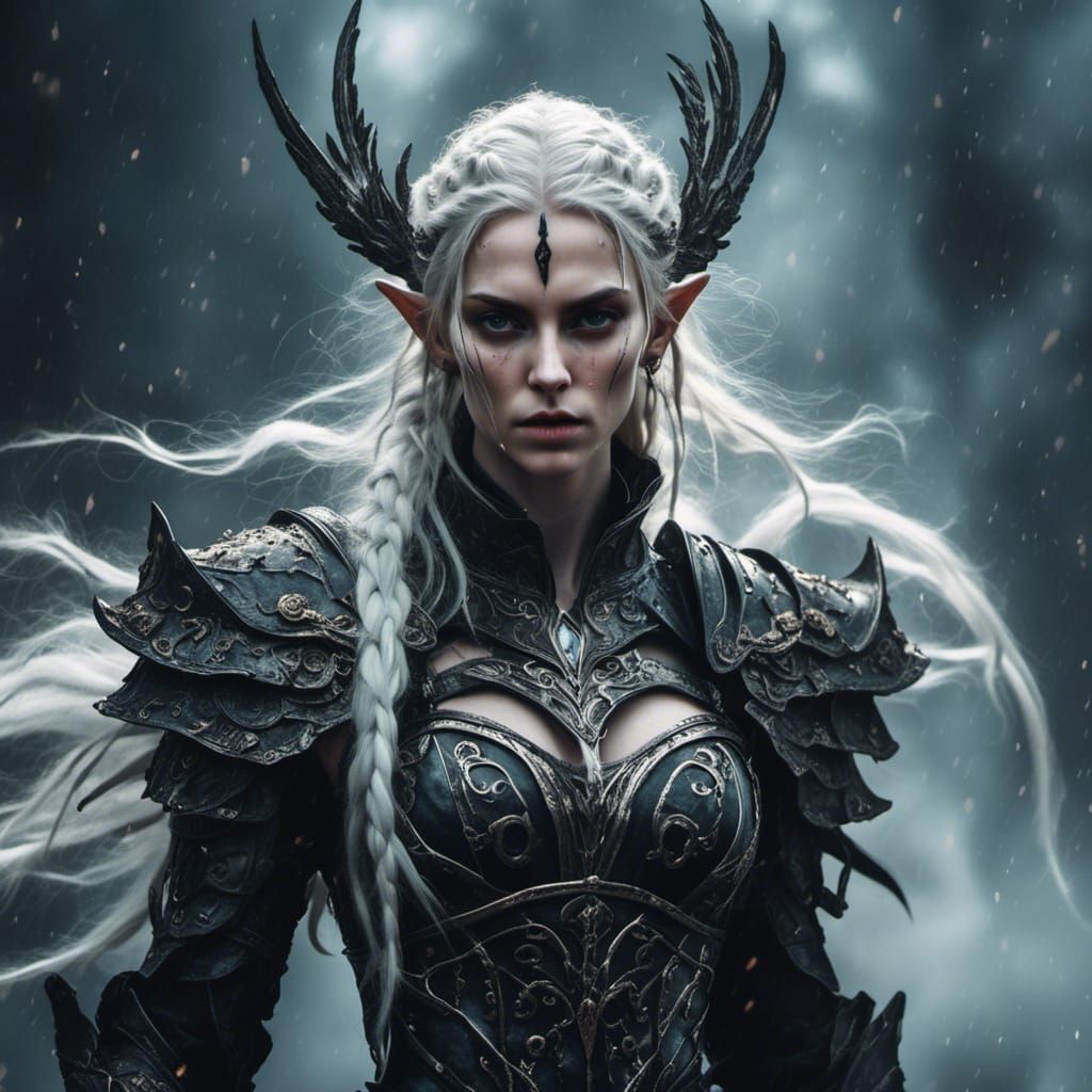 Ethereal Female Elf in Dark Fantasy Armor