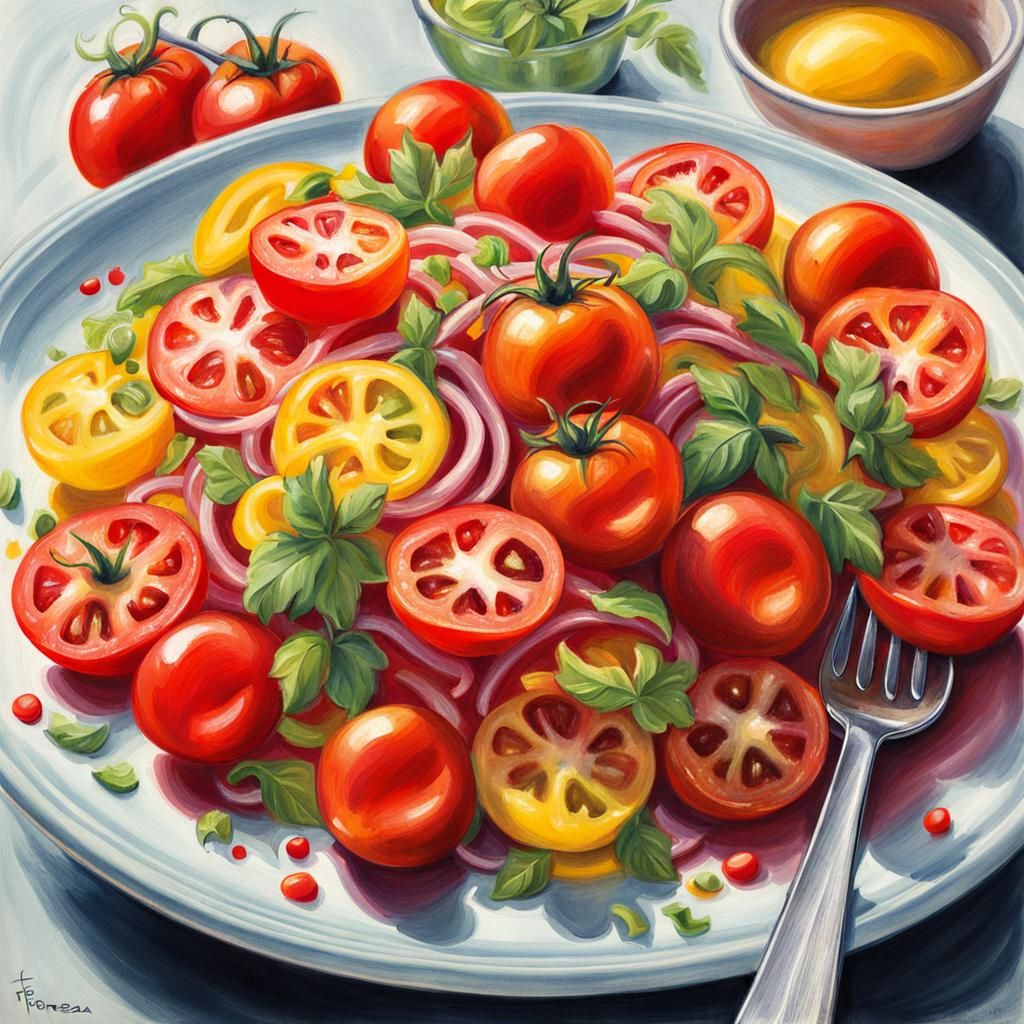 Vibrant Tomato Salad in Impressionist Crayon Style