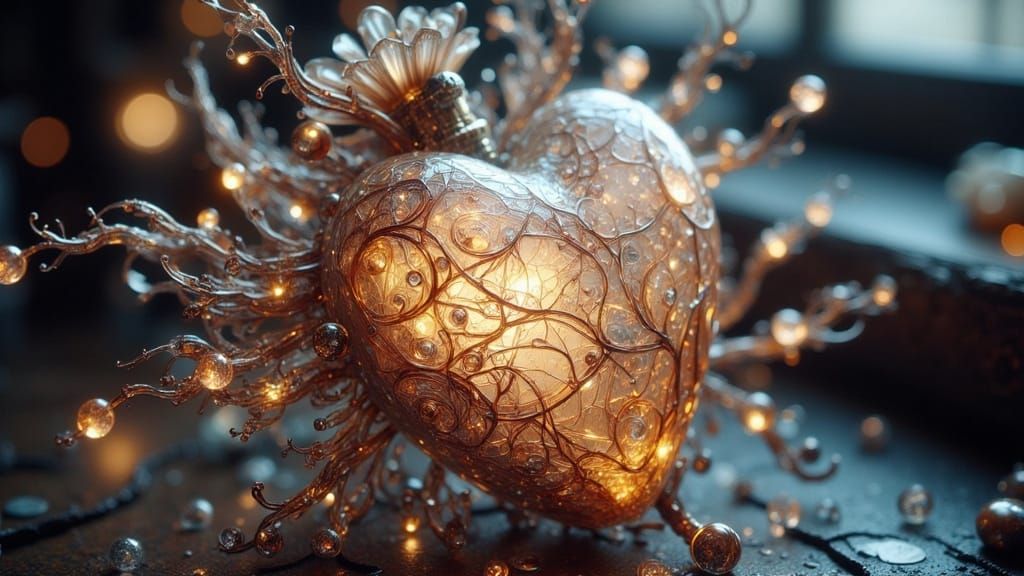 Surreal Glass Heart in Steampunk Cyberpunk Industrial Landsc...