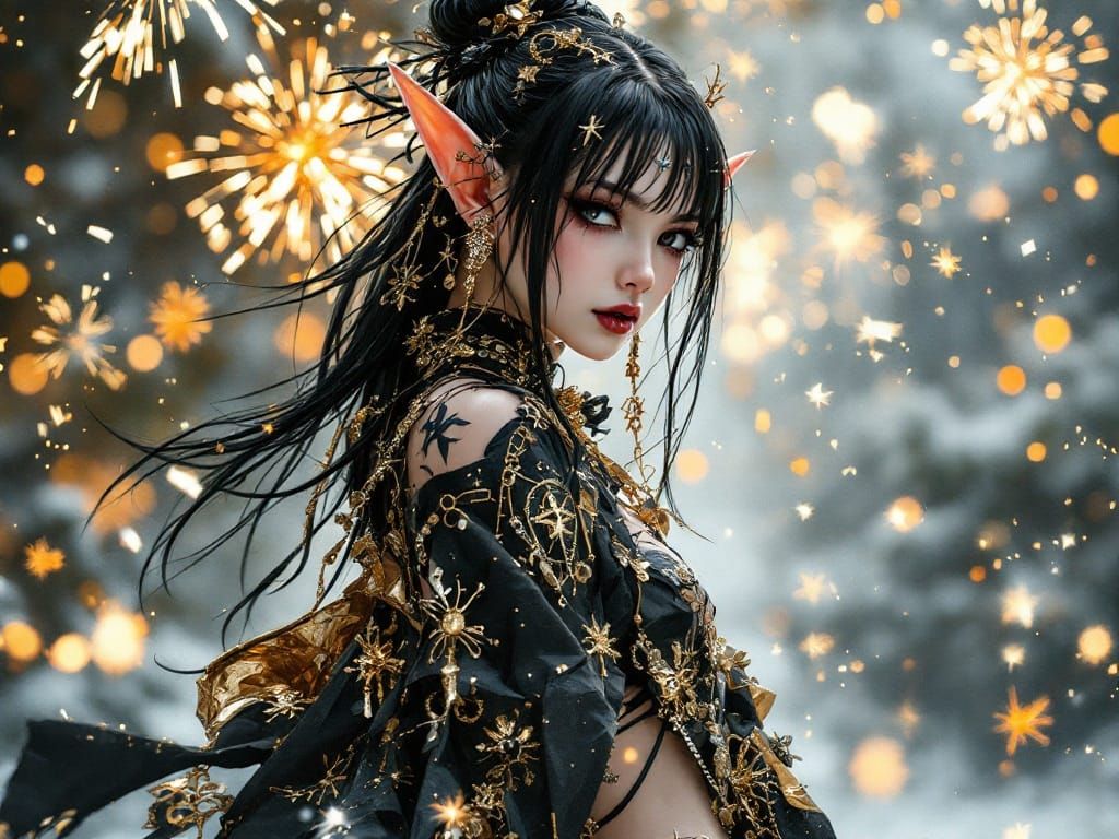 Edgy Elf in Punk Kimono: New Year's Fantasy
