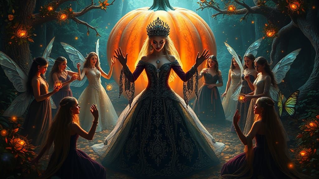 Mystical Witch Gathering in Dreamlike Autumn Scene