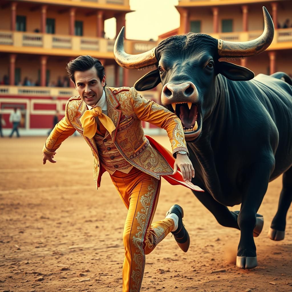 Spanish Matador Faces Mock Bull in Hilarious Commotion