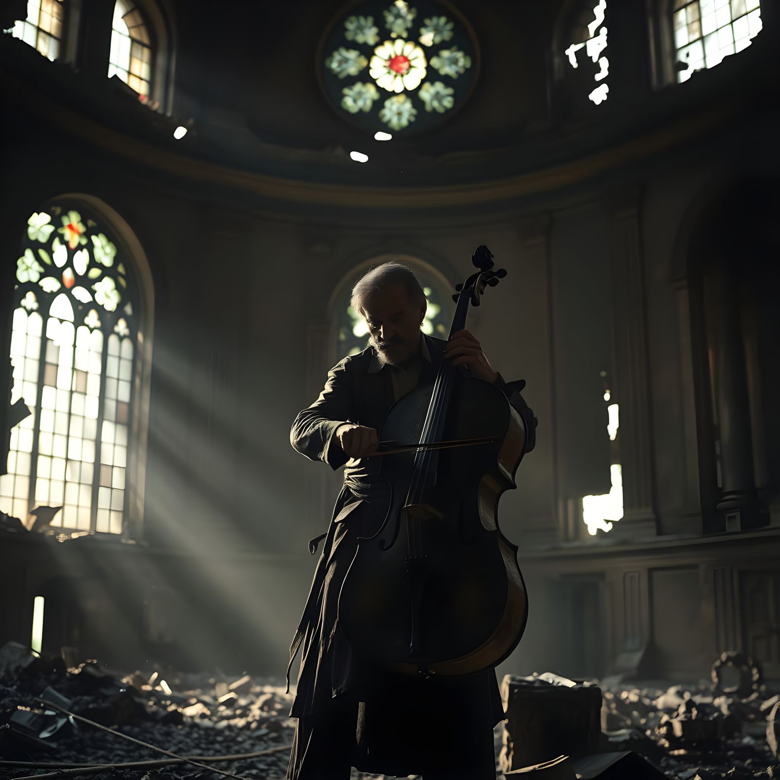 Ethereal Musician Plays Haunting Melody in Ruins