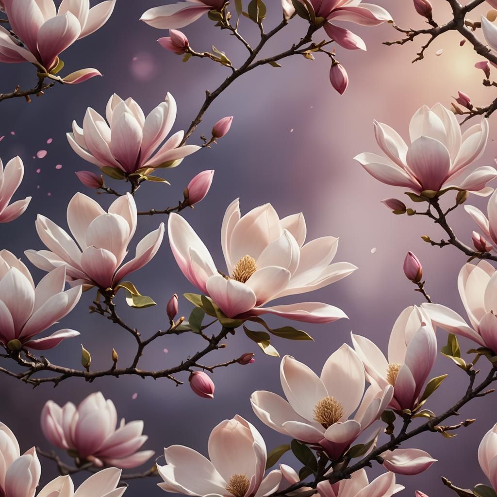 Ethereal Magnolia Blossom in Vibrant Digital Art